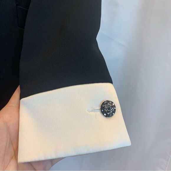 SUNNY Choi vintage black beaded embroidered Satin evening blazer jacket Sz 6 - Picture 7 of 12